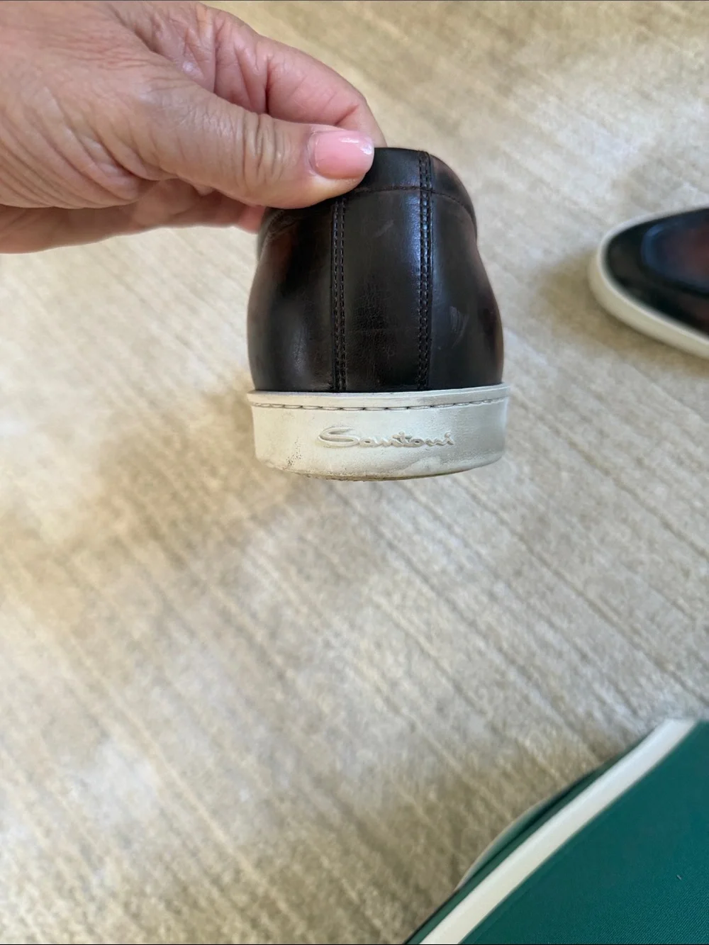 Santoni Brown Leather Slip-On Sneakers with White Sole